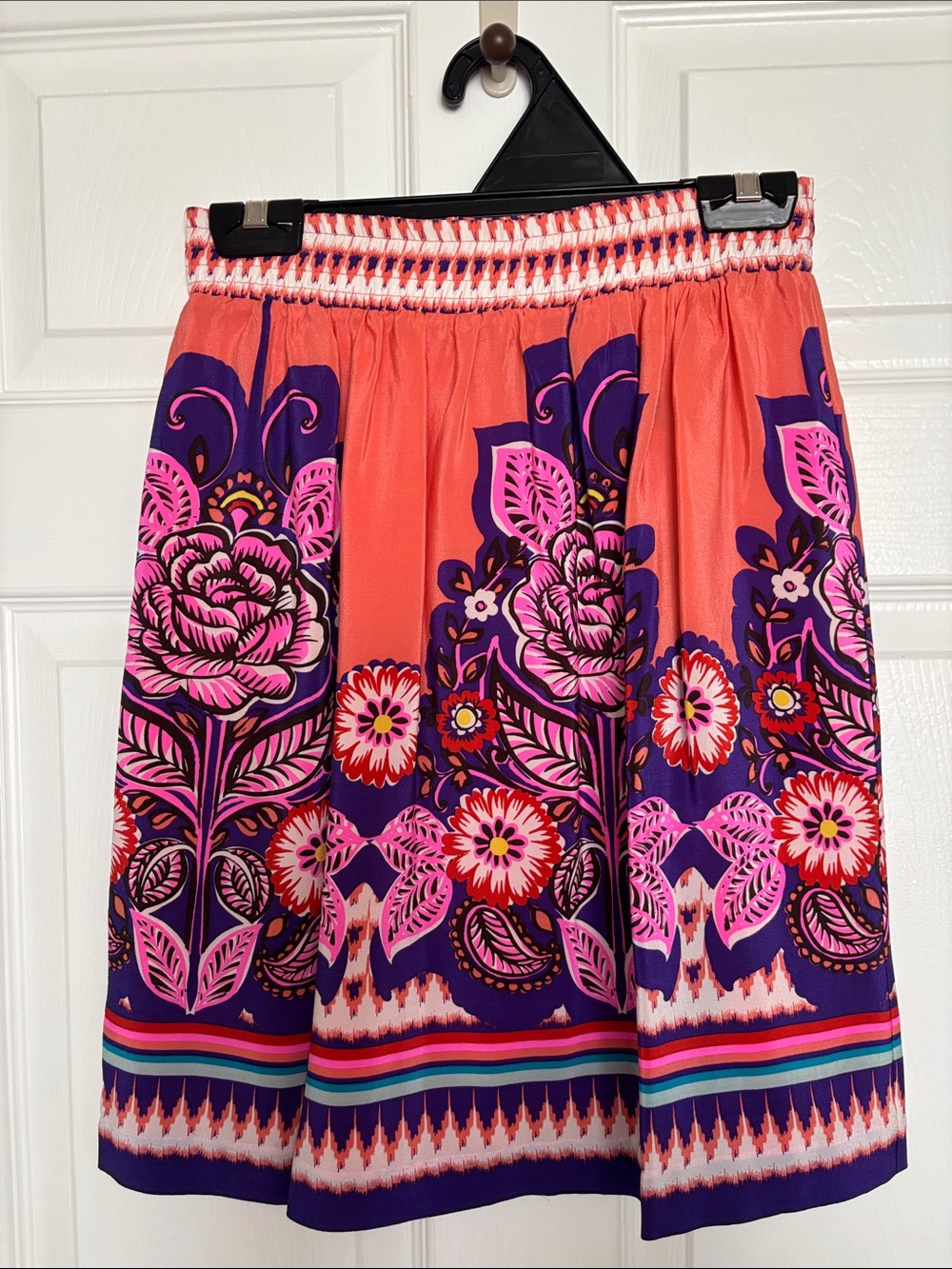 Anthropologie Coral, Purple & Pink Floral Midi Skirt